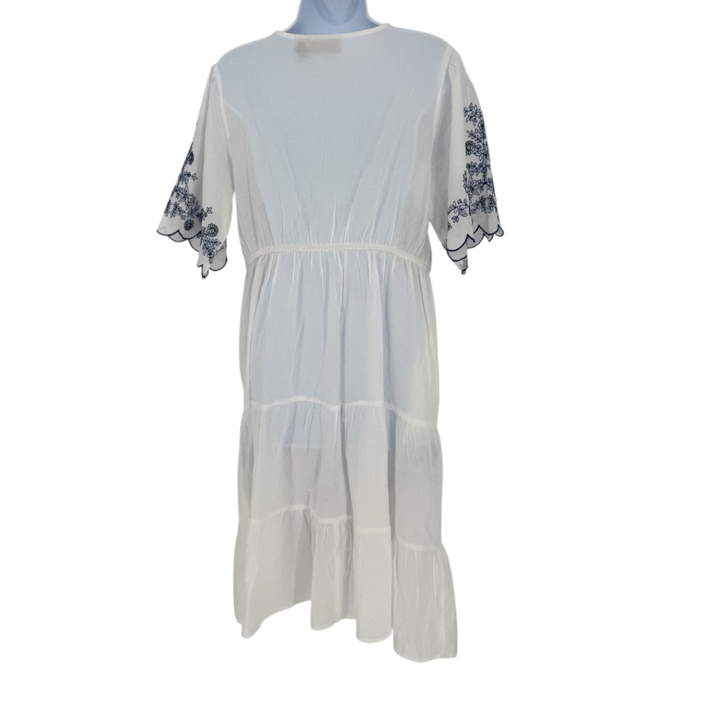 Collections Etc. 100% Cotton White Floral Embroidered Peasant Dress Medium - Picture 7 of 11
